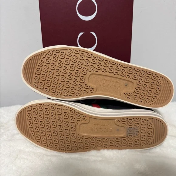 Gucci Black Canvas Sneakers with Red and Green Accents